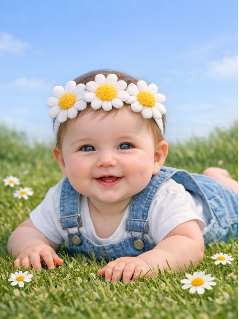 Bentiță pentru bebeluși cu margarete – moale, albă și adorabilă