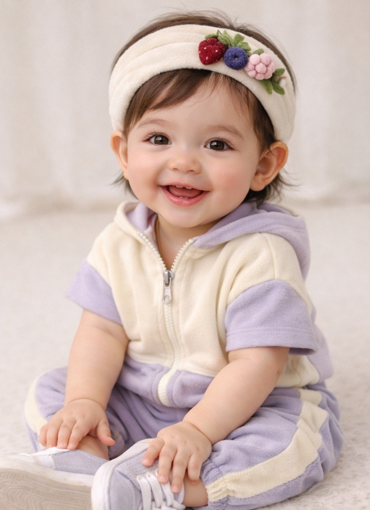 Colorblock Baby Headband with Strawberry & Floral Plush – Trendy and Gift-Ready
