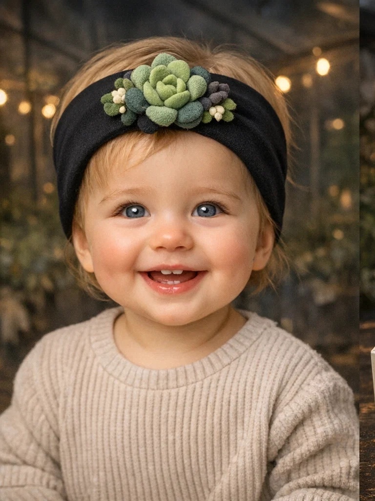 Succulent Garden Plush Baby Headband – Premium Baby Boutique Hair Accessory