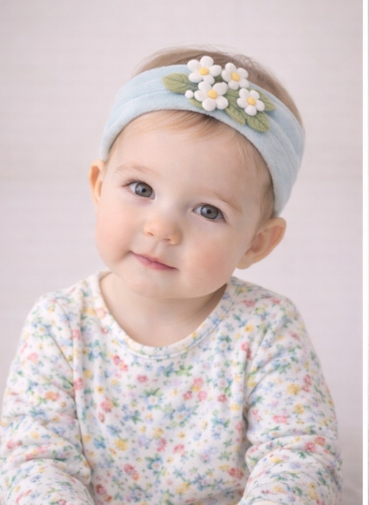 Blue Daisies Baby Headband – Soft Hue with Delicate Floral Arrangement