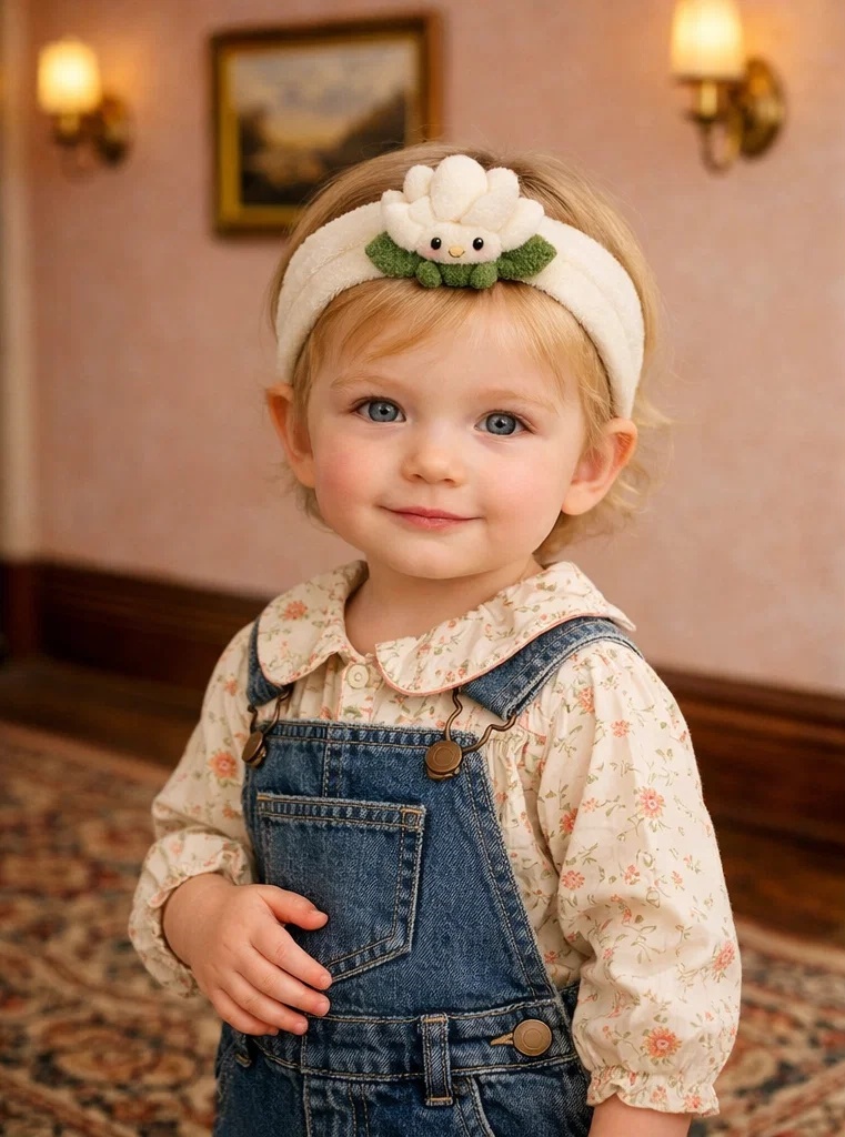Cute White Plush Baby Headband with Sweet Flower and Yellow Accent - Ideal for Baby Showers