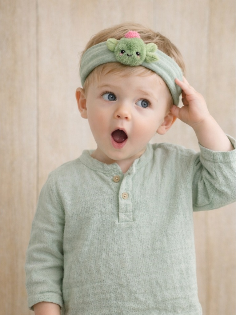 Custom Green Bear Baby Headband Soft Plush Cartoon Doll Head Wrap for Baby Bath and Skincare