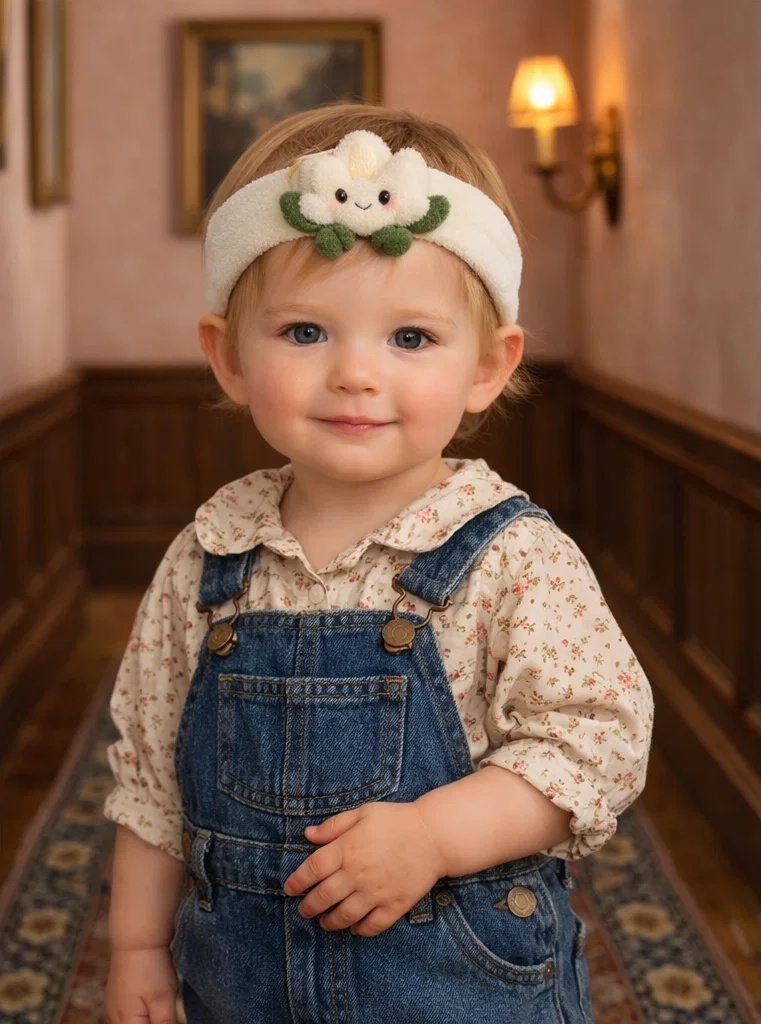 Soft and Adorable White Plush Baby Headband with Flower Design - Perfect for Newborn Girls