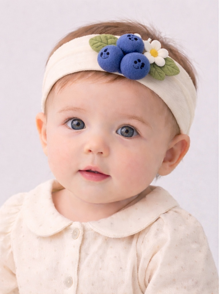 Blueberry Baby Headband with Smiling Faces – Adorable Felt Design for Infant Photography Props