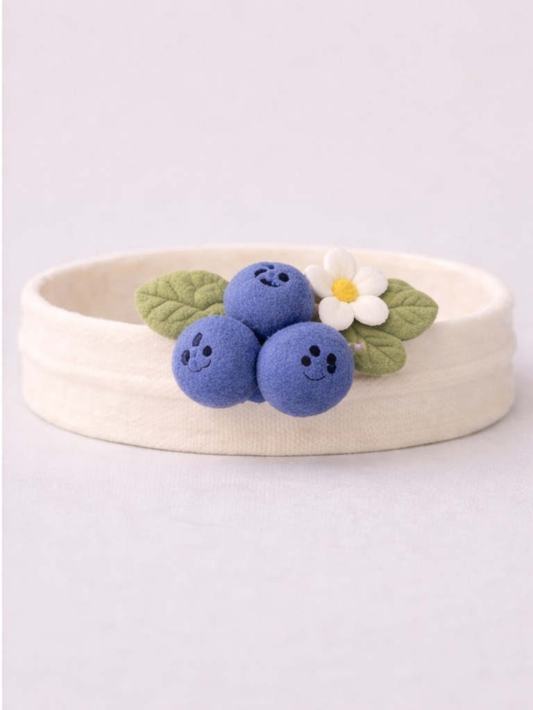 Blueberry Baby Headband with Smiling Faces – Adorable Felt Design for Infant Photography Props