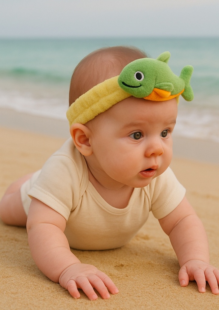 Green Fish Baby Headband with Yellow Band – Colorful Contrast, Easy Match