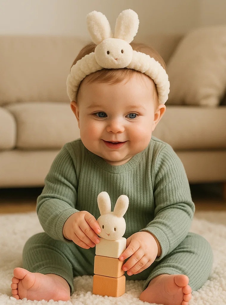 Faixa de Cabelo para Bebê com Orelhas de Coelho – Estilo Cartoon em Fleece Macio