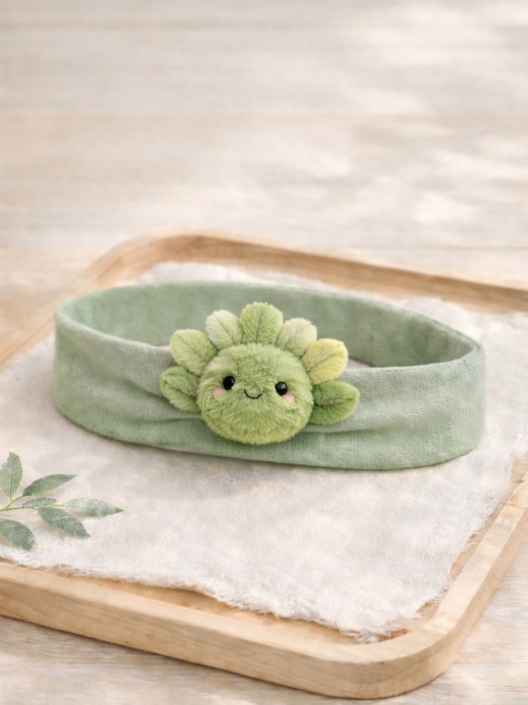 Wholesale Green Petal Baby Headband Cute Plush Doll Elastic Spa Headband for Infant Accessories