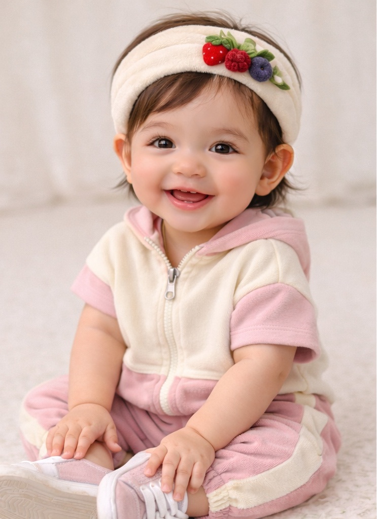 Pink & Cream Baby Headband with Berry Accents – Soft Touch for Everyday Style
