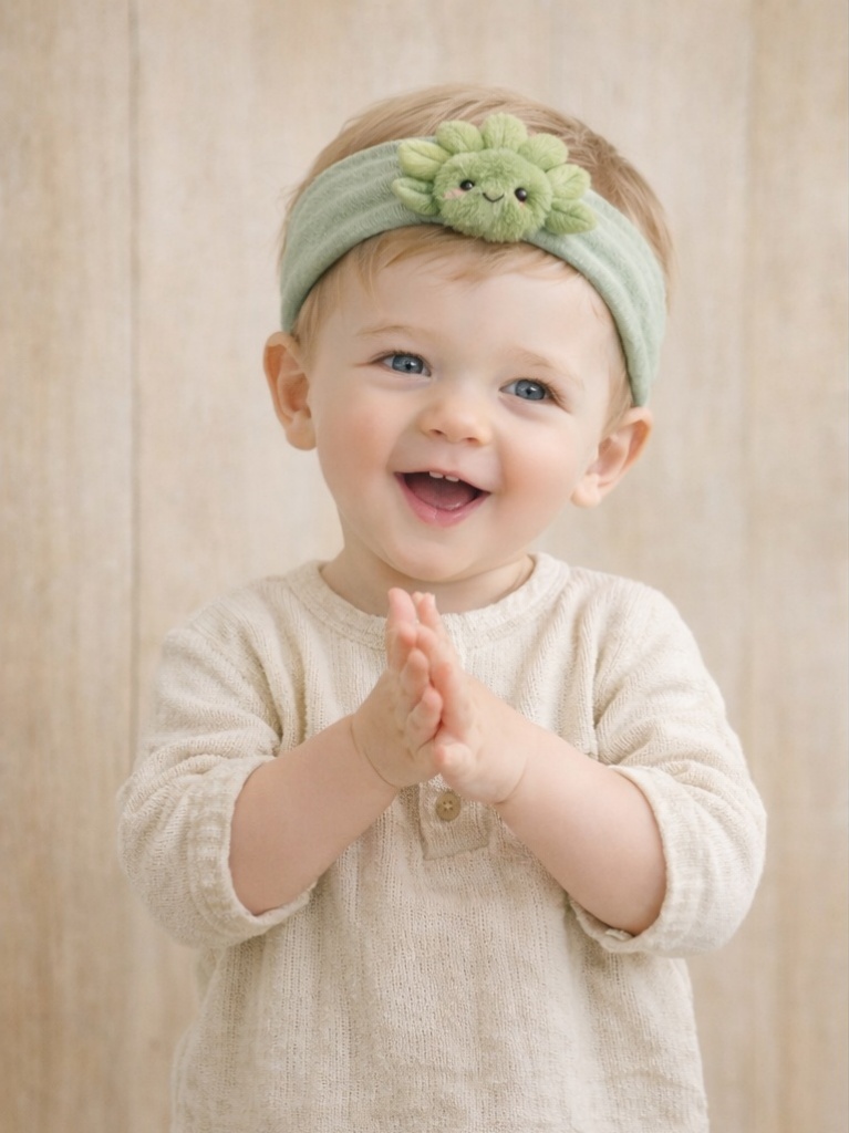 Wholesale Green Petal Baby Headband Cute Plush Doll Elastic Spa Headband for Infant Accessories
