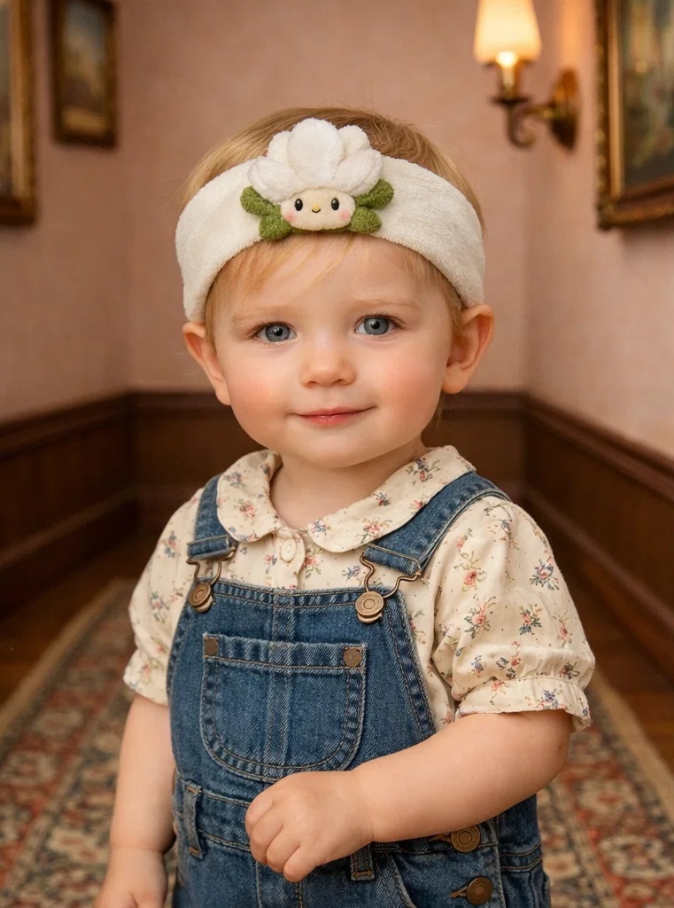 Fluffy White Plush Baby Headband with Sweet Flower Design - Comfortable for Daily Wear