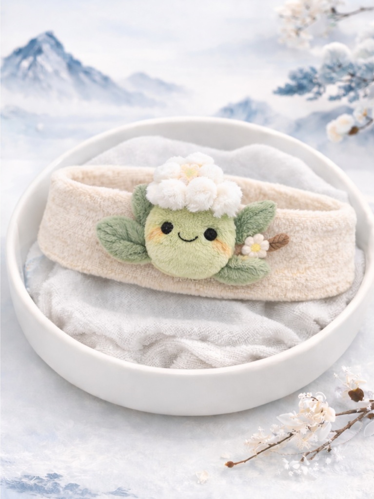 OEM Cream Flower Baby Headband Soft Plush Doll Facial Head Wrap for Baby Bath Collection