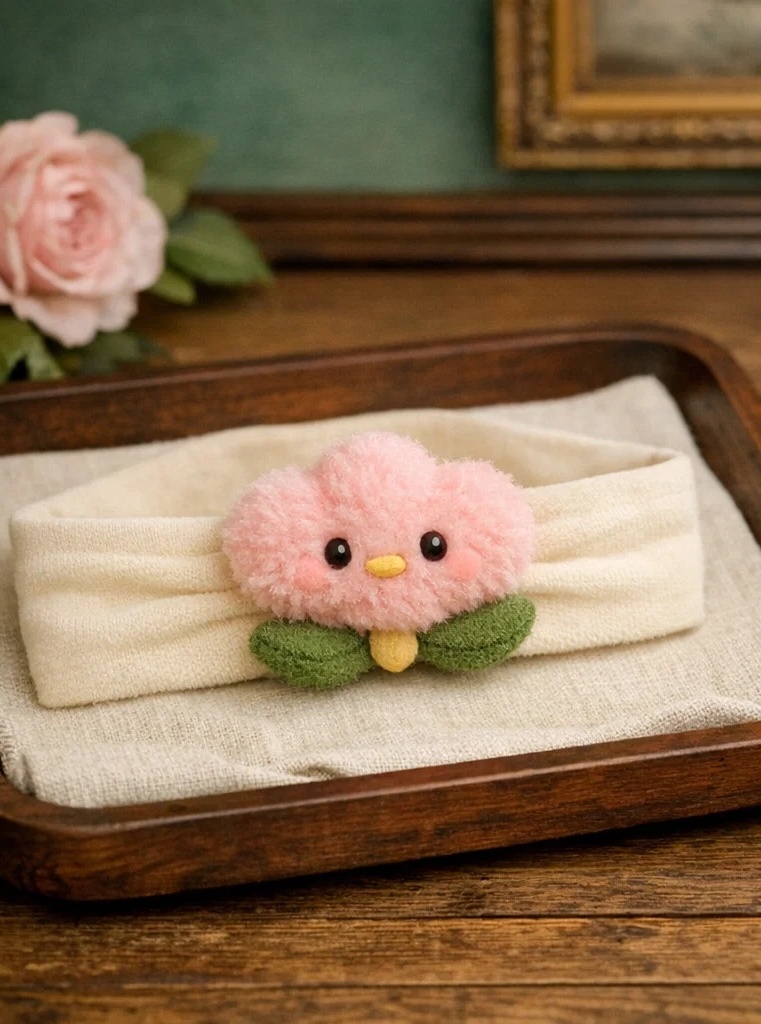 Charming Pink Plush Baby Headband with Cute Flower Design - Soft and Comfortable for Baby Girls