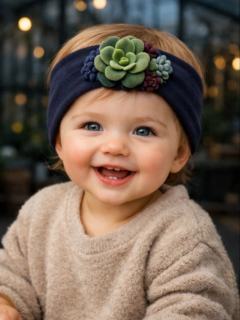Succulent Flower Plush Baby Headband – Boutique Baby Hairband for Gift Stores