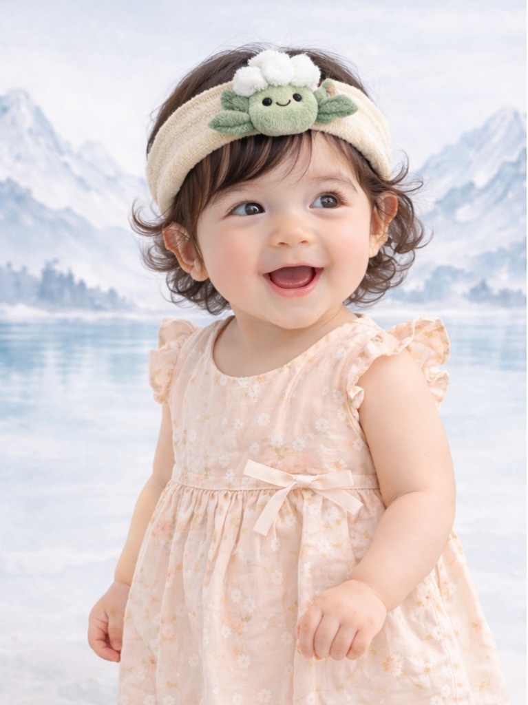 OEM Cream Flower Baby Headband Soft Plush Doll Facial Head Wrap for Baby Bath Collection