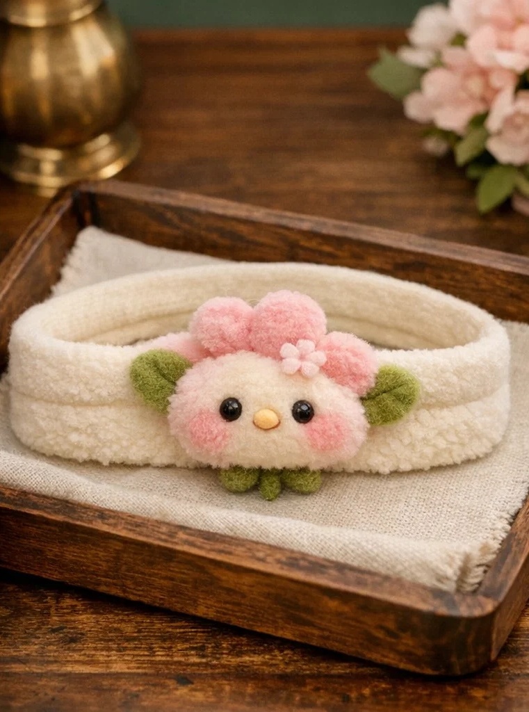 Charming Pink Plush Baby Headband with Sweet Flowers - Perfect for Baby Girls