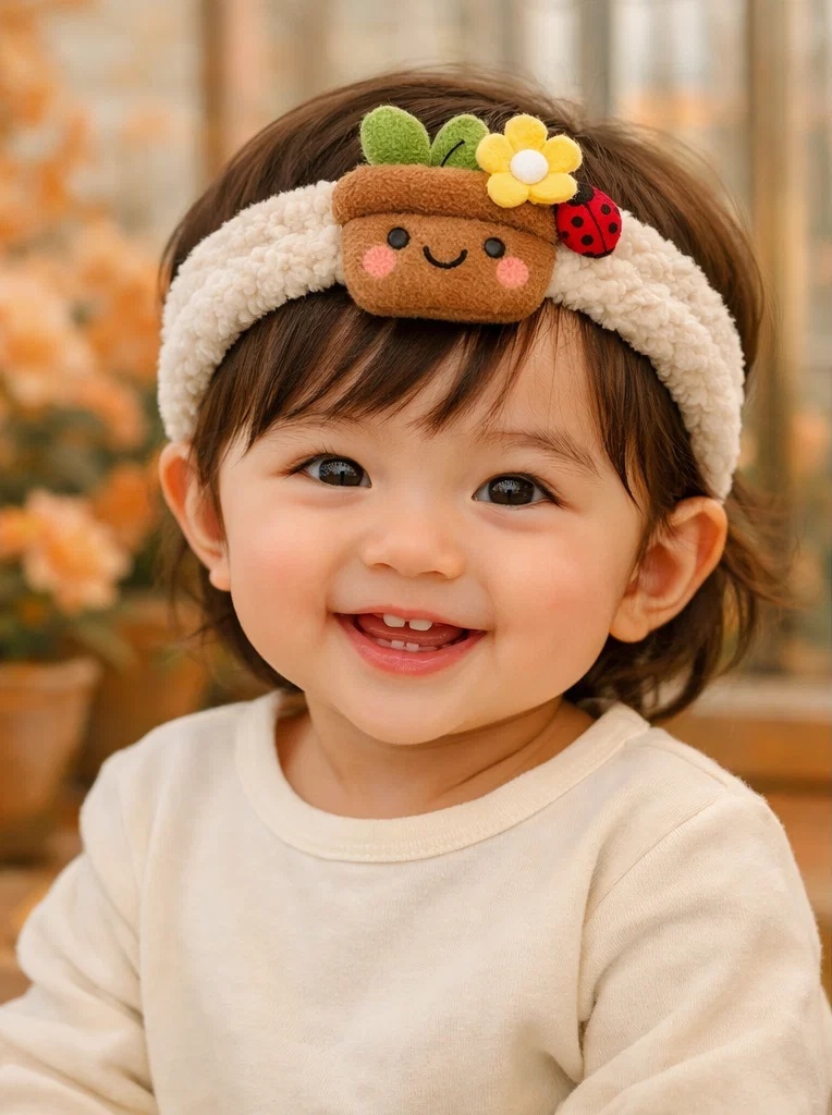 OEM Cute Flower Pot Doll Baby Headband with Ladybug – Plush Infant Hairband for Wholesale & Private Label