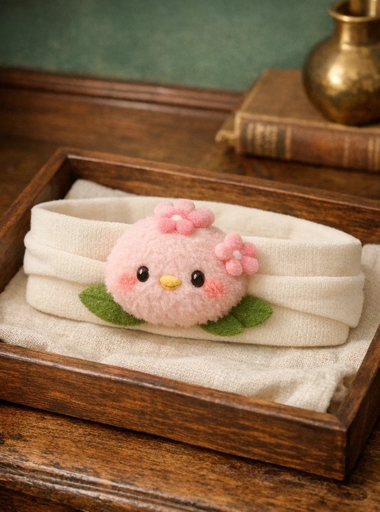 Cute Baby Headband with Pink Bird and Flower Design - Soft and Lovely for Your Little One