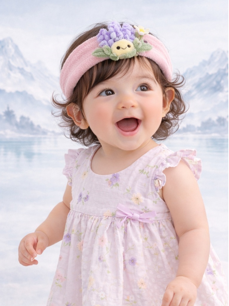 OEM Pink Lavender Baby Headband Plush Cartoon Doll Face Wash Headband for Infants