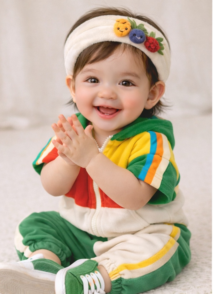 Rainbow Stripe Baby Headband with Detachable Plush Fruits – Fun & Colorful Baby Gift Idea