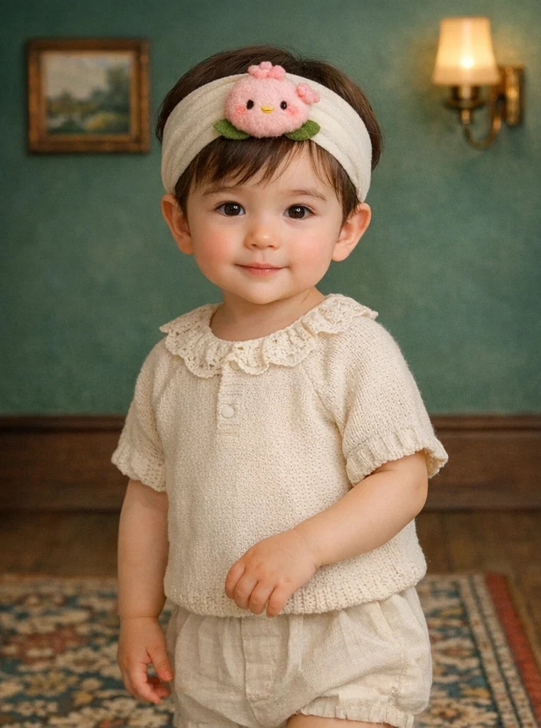 Cute Baby Headband with Pink Bird and Flower Design - Soft and Lovely for Your Little One