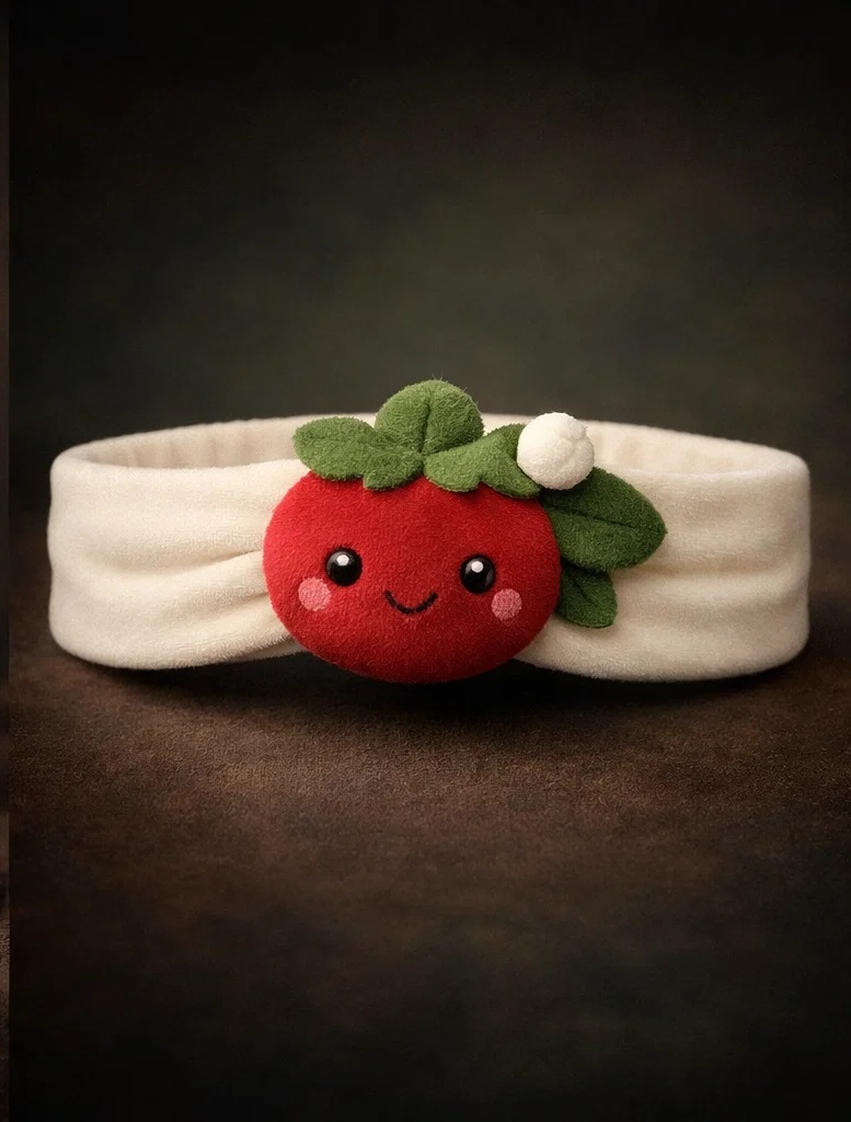 Bandeau bébé peluche personnage fraise pour acheteurs B2B et collections boutique