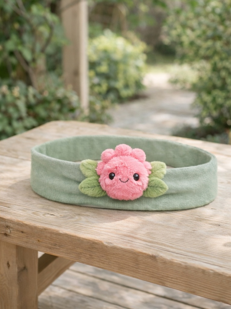Custom Pink Flower Baby Headband Soft Plush Doll Elastic Head Wrap for Baby Girls