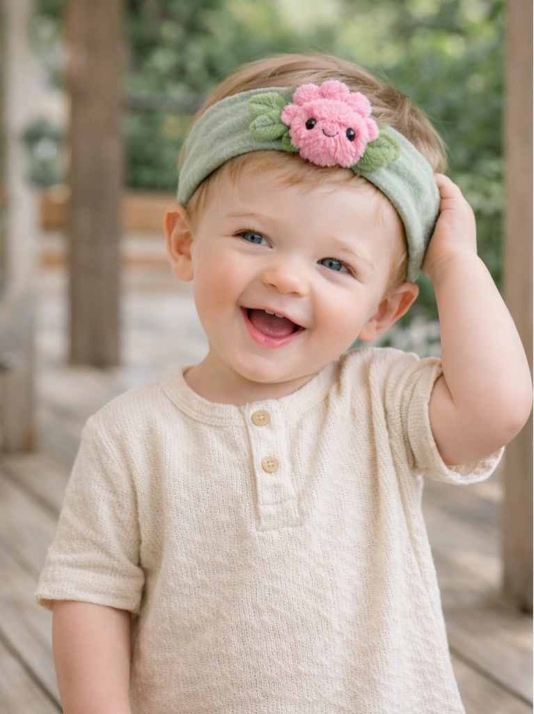 Custom Pink Flower Baby Headband Soft Plush Doll Elastic Head Wrap for Baby Girls