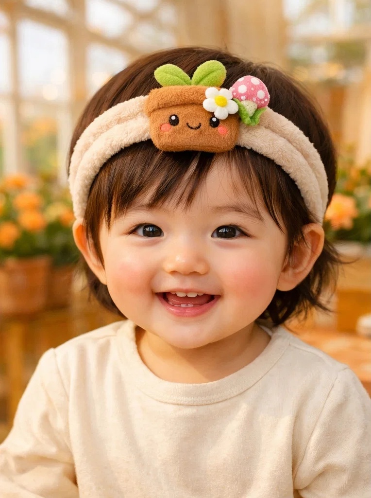 OEM Mushroom Garden Pot Doll Baby Headband – Boutique Plush Infant Hair Accessory Supplier