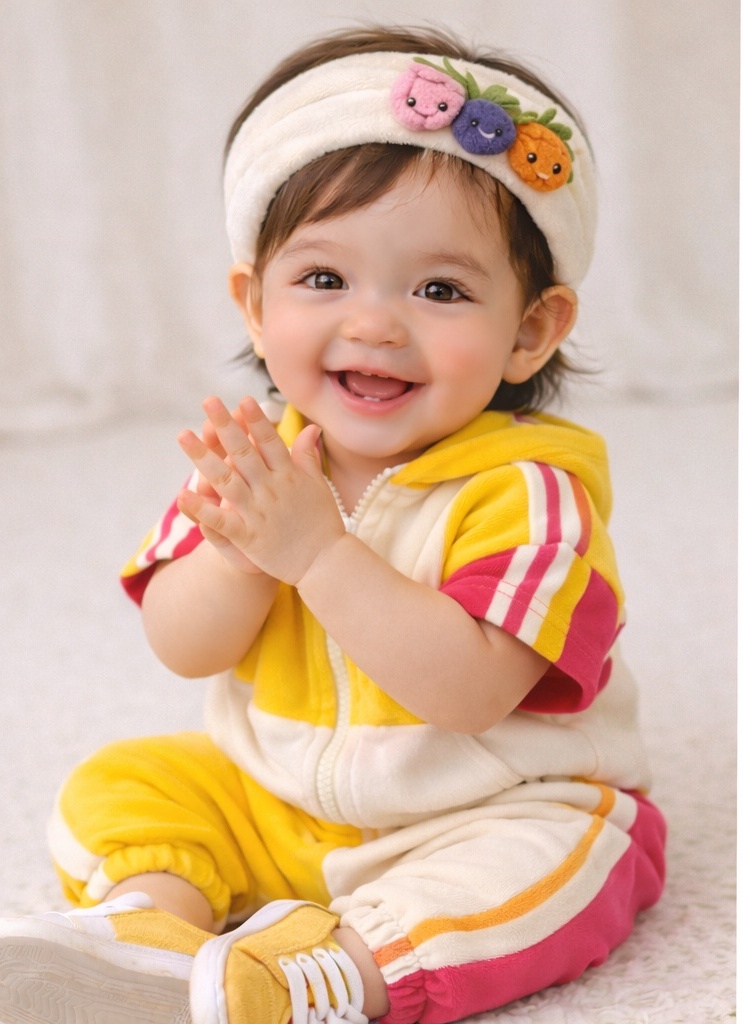 Yellow Sporty Baby Headband with Smile Fruit Plush – Cheerful and Photogenic