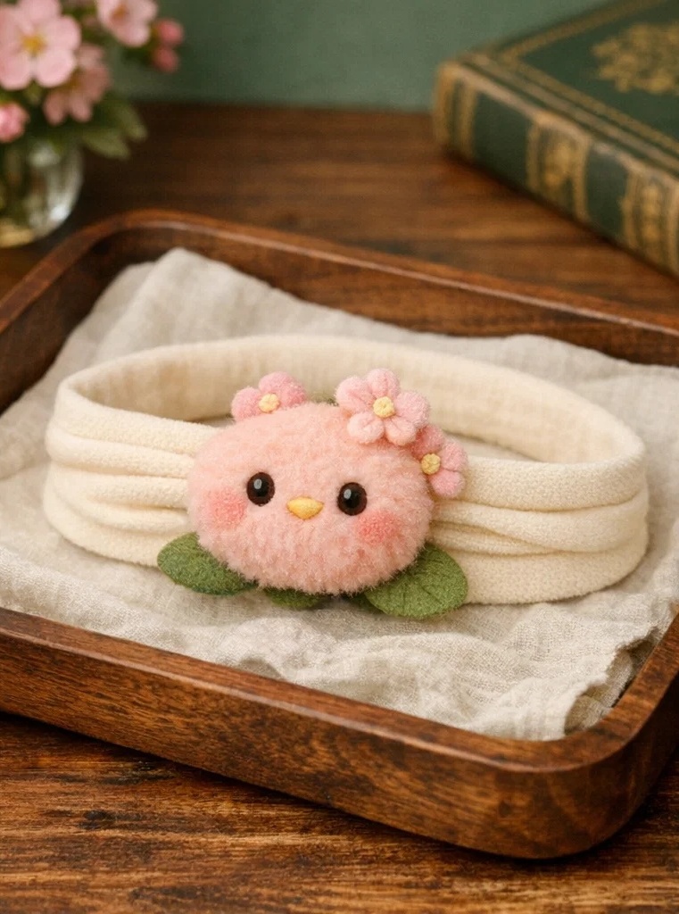 Soft Plush Baby Headband with Pink Bird and Flower Accent - Perfect for Baby Showers