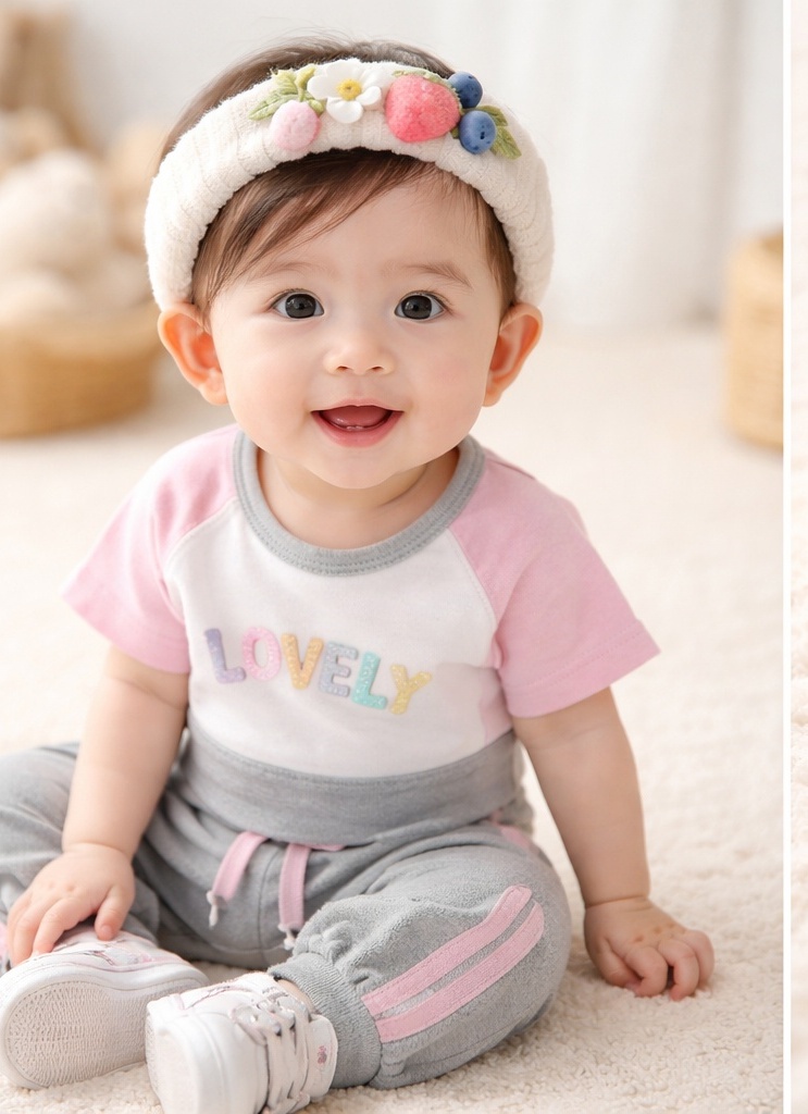 Lovely Lettered Baby Headband with Pink Berry Plush – Delicate Embroidery, Boutique Quality