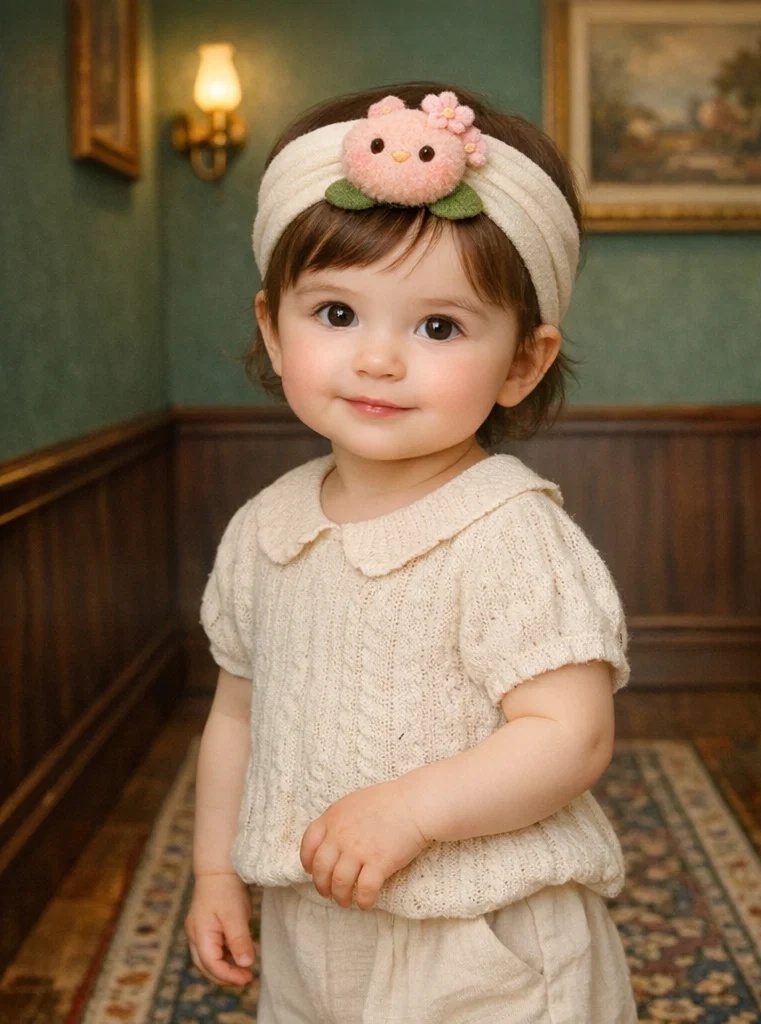 Soft Plush Baby Headband with Pink Bird and Flower Accent - Perfect for Baby Showers