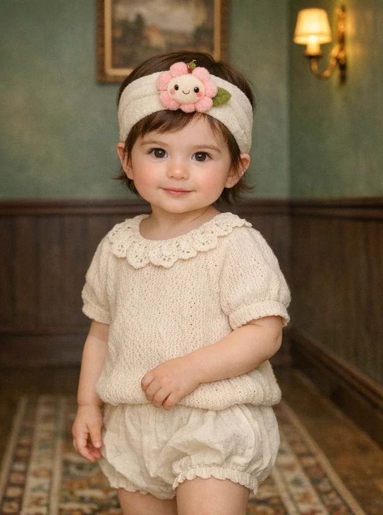 Adorable Pink Plush Baby Headband with Cute Flower and Leaf Design - Ideal for Newborn Girls