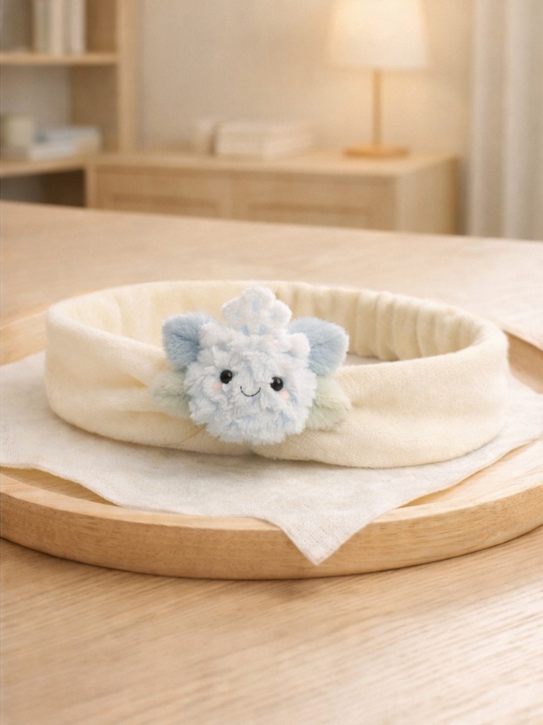 OEM Cream Floral Baby Headband Soft Plush Cartoon Doll Head Wrap for Baby Accessories