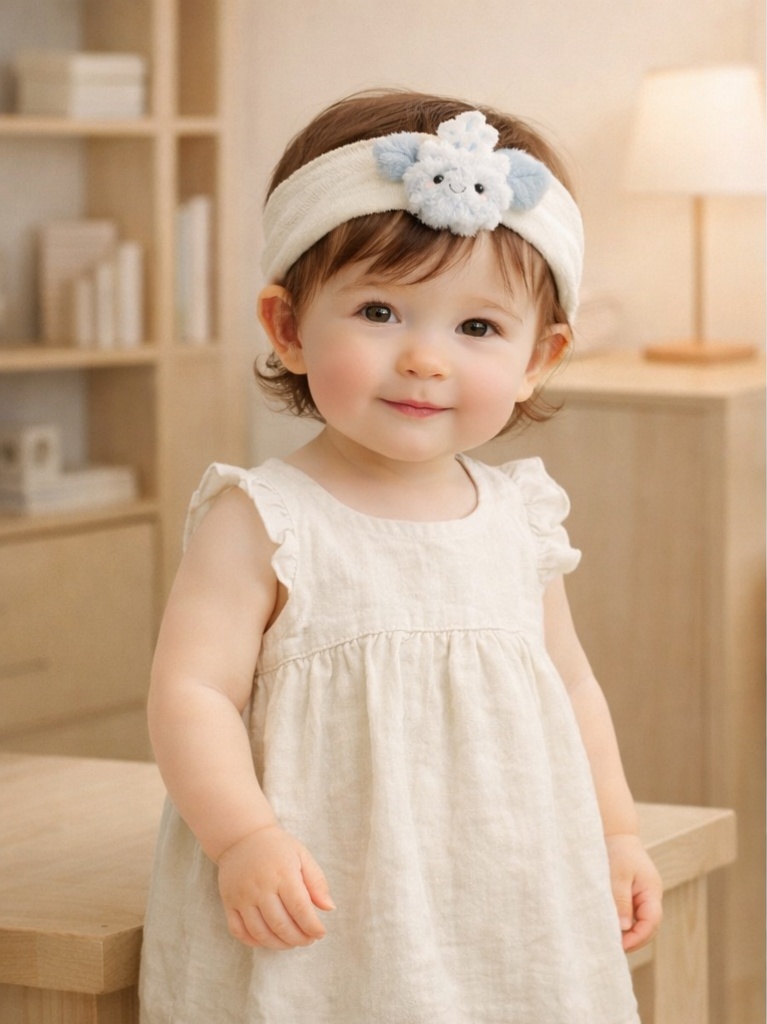OEM Cream Floral Baby Headband Soft Plush Cartoon Doll Head Wrap for Baby Accessories