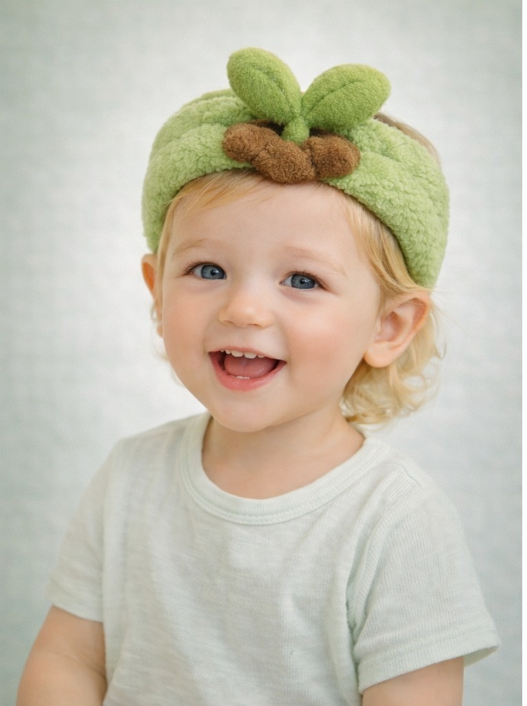 Bandeau bébé pousse verte – doux, élastique et parfait pour les photos