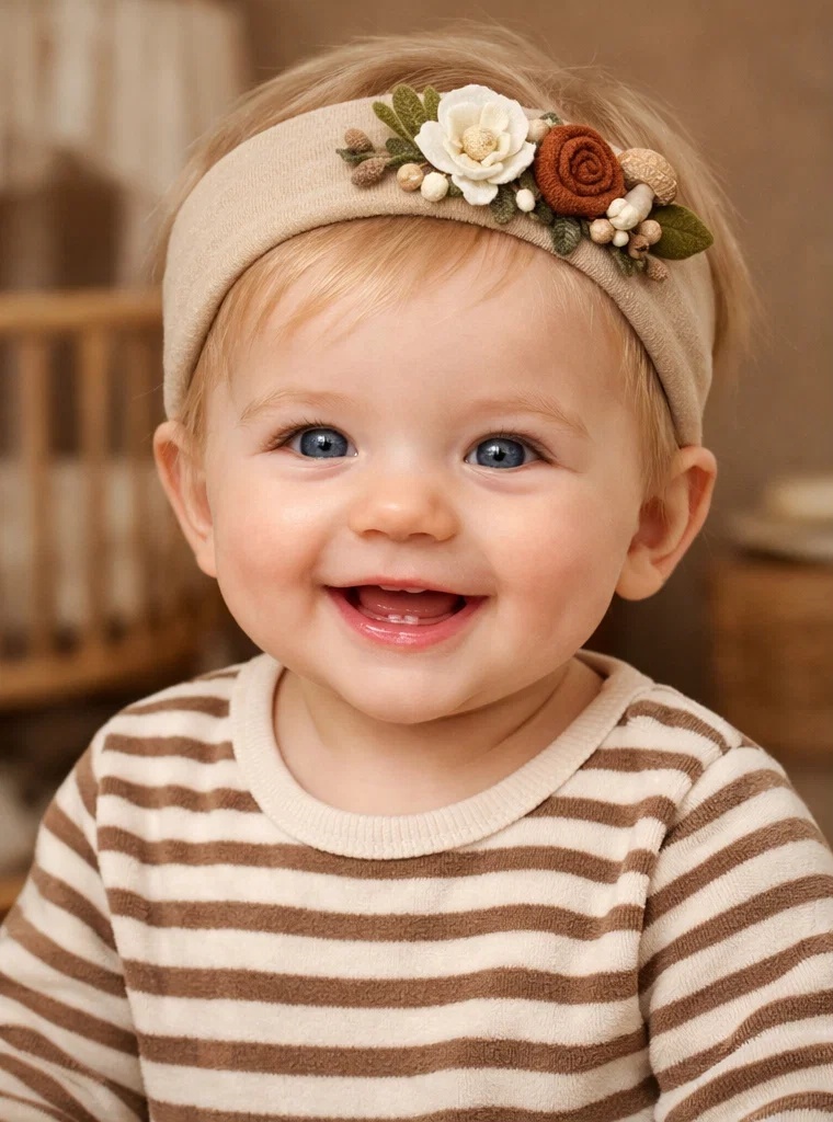 Delicate Floral Baby Headband – Handmade Felt with Tulip and Daisy Accents