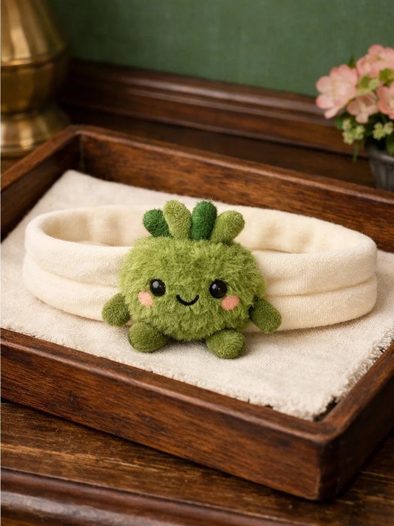 Bandeau bébé peluche vert nature, pensé pour les acheteurs B2B
