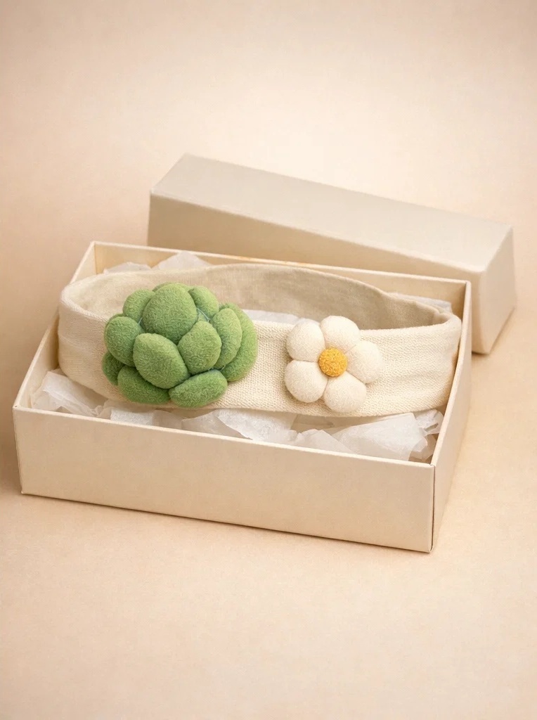 Wholesale Handmade Succulent & Daisy Baby Headband – Customizable Soft Baby Hair Accessory