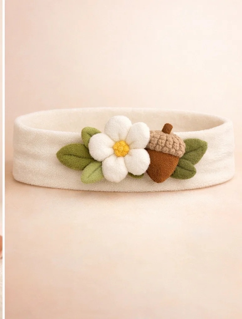Bandeau bébé peluche fleur et gland pour acheteurs B2B et collections boutique