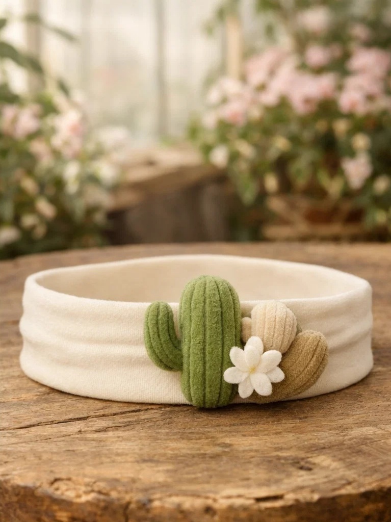 Soft Cactus-Themed Baby Headband – Safe, Breathable, and Handcrafted for Newborn Comfort