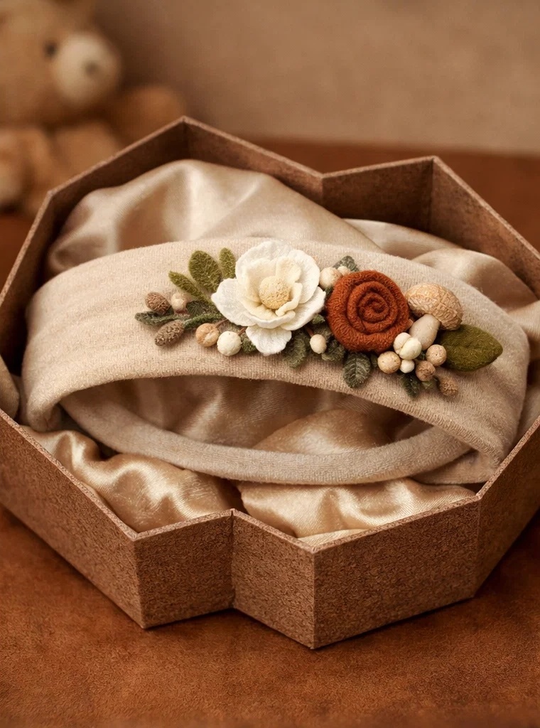 Delicate Floral Baby Headband – Handmade Felt with Tulip and Daisy Accents