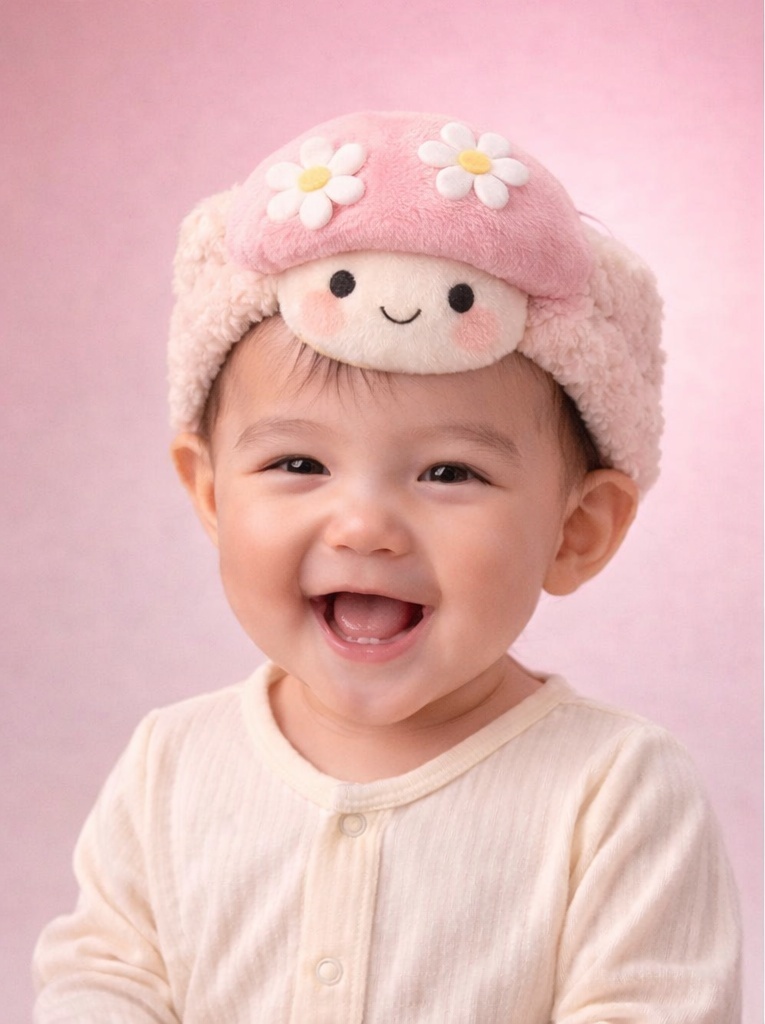 Baby-Stirnband mit rosa Pilz & Gänseblümchen – Handgefertigtes Geschenk für Einzelhandel