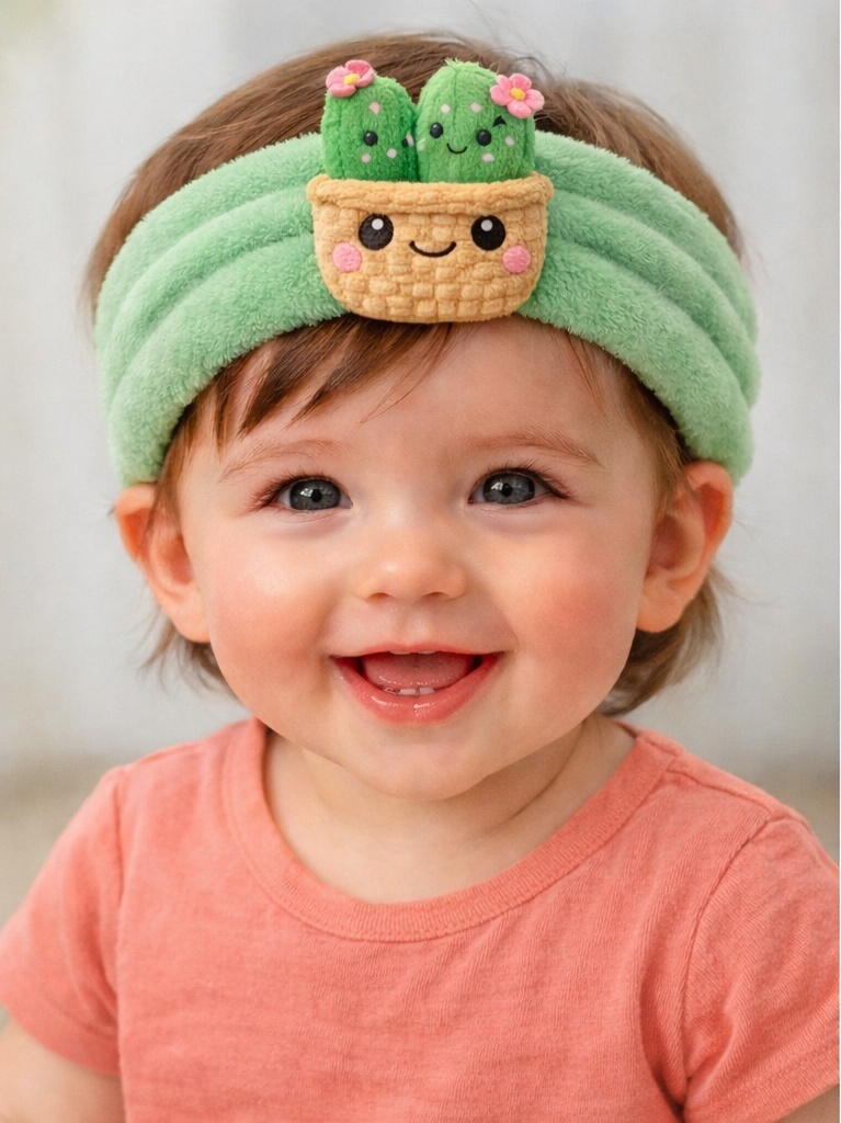 Faixa de cabelo infantil em pelúcia com design vegetal
