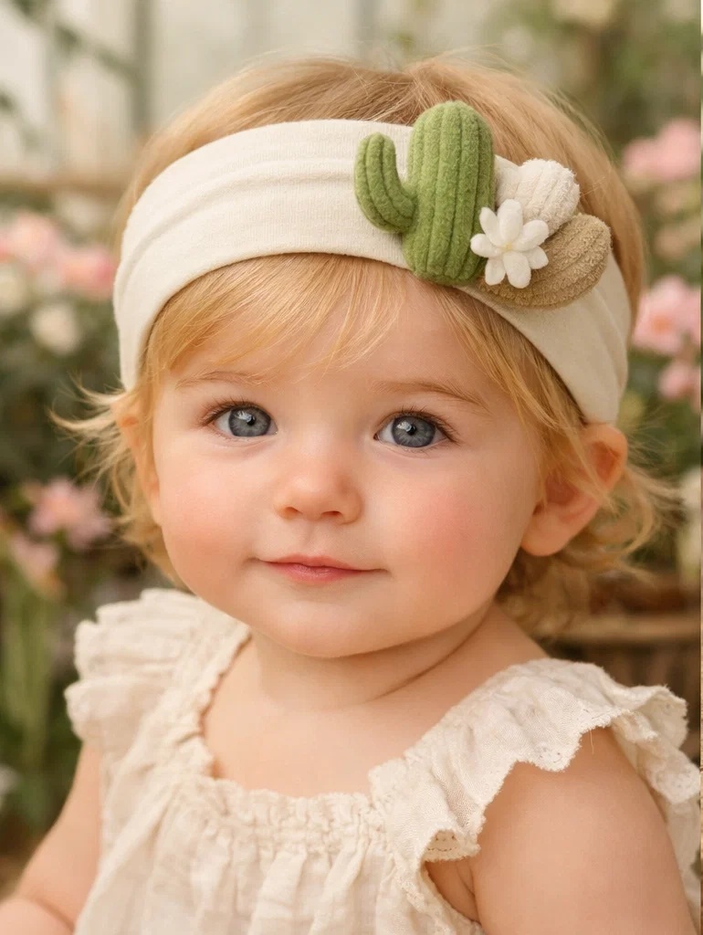 Soft Cactus-Themed Baby Headband – Safe, Breathable, and Handcrafted for Newborn Comfort