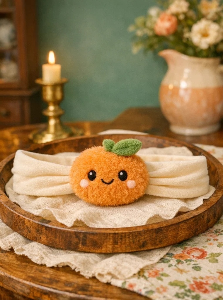 Adorable Orange Cartoon Baby Headband with Cute Leaf Detail