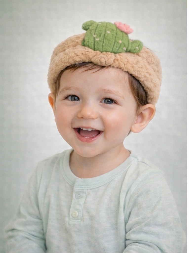 Niedliches Baby-Stirnband mit Kaktus – weich und rutschfest