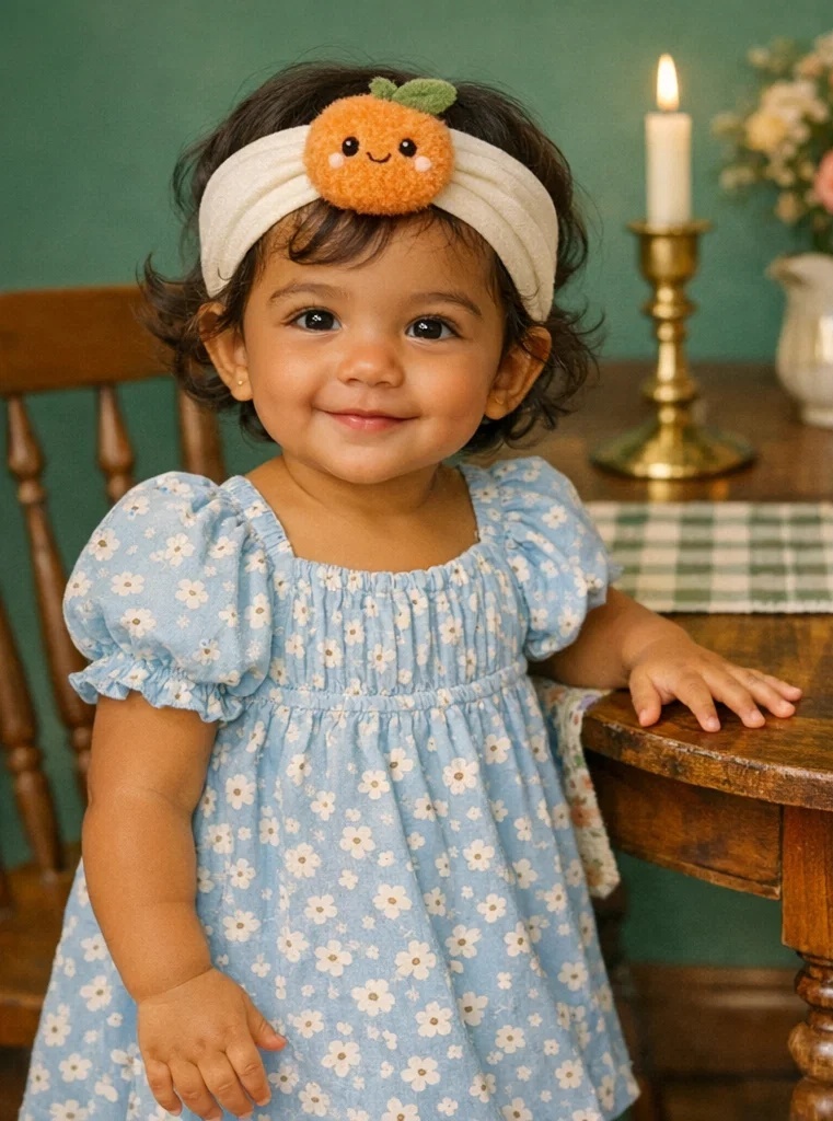 Adorable Orange Cartoon Baby Headband with Cute Leaf Detail