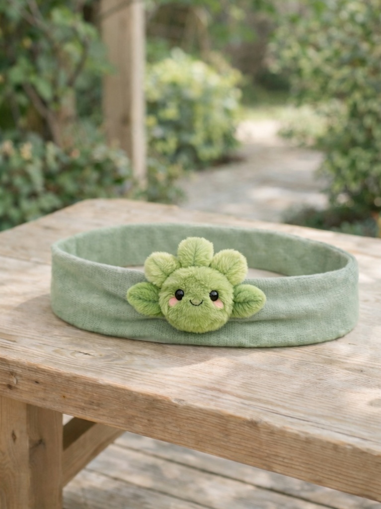 Wholesale Green Petal Baby Headband Cute Plush Cartoon Doll Elastic Head Wrap